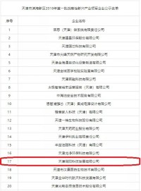 同阳科技入选“天津市滨海新区2019年第一批战略性新兴产业领军企业”